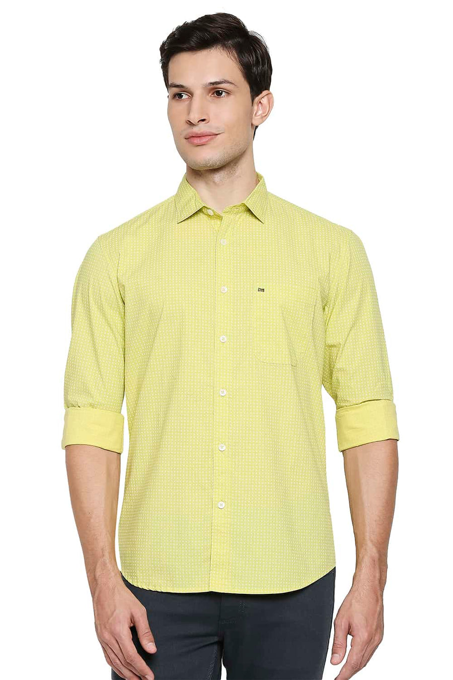 BASICS SLIM FIT LINDEN GREEN PRINTED SHIRT