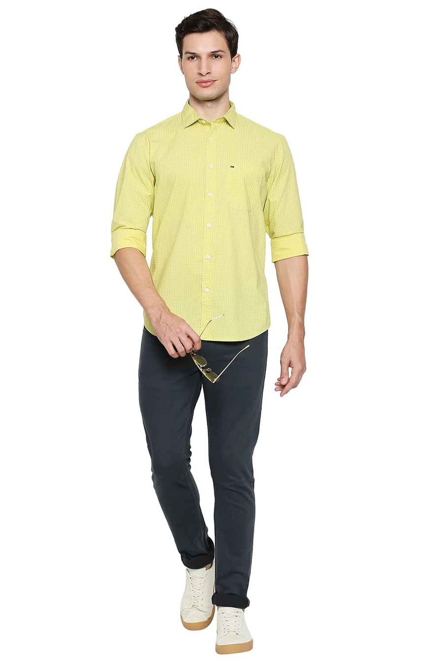 BASICS SLIM FIT LINDEN GREEN PRINTED SHIRT