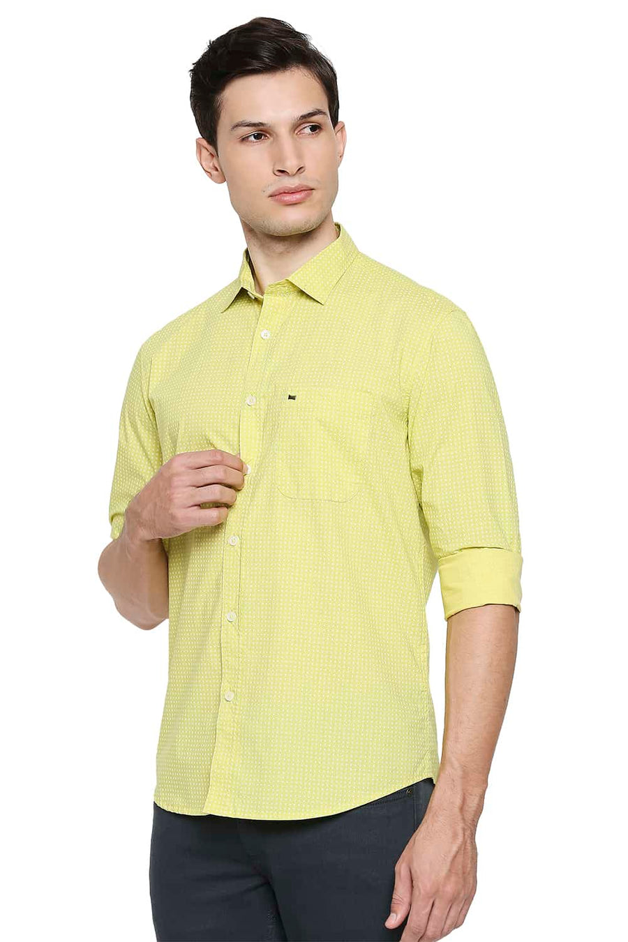 BASICS SLIM FIT LINDEN GREEN PRINTED SHIRT