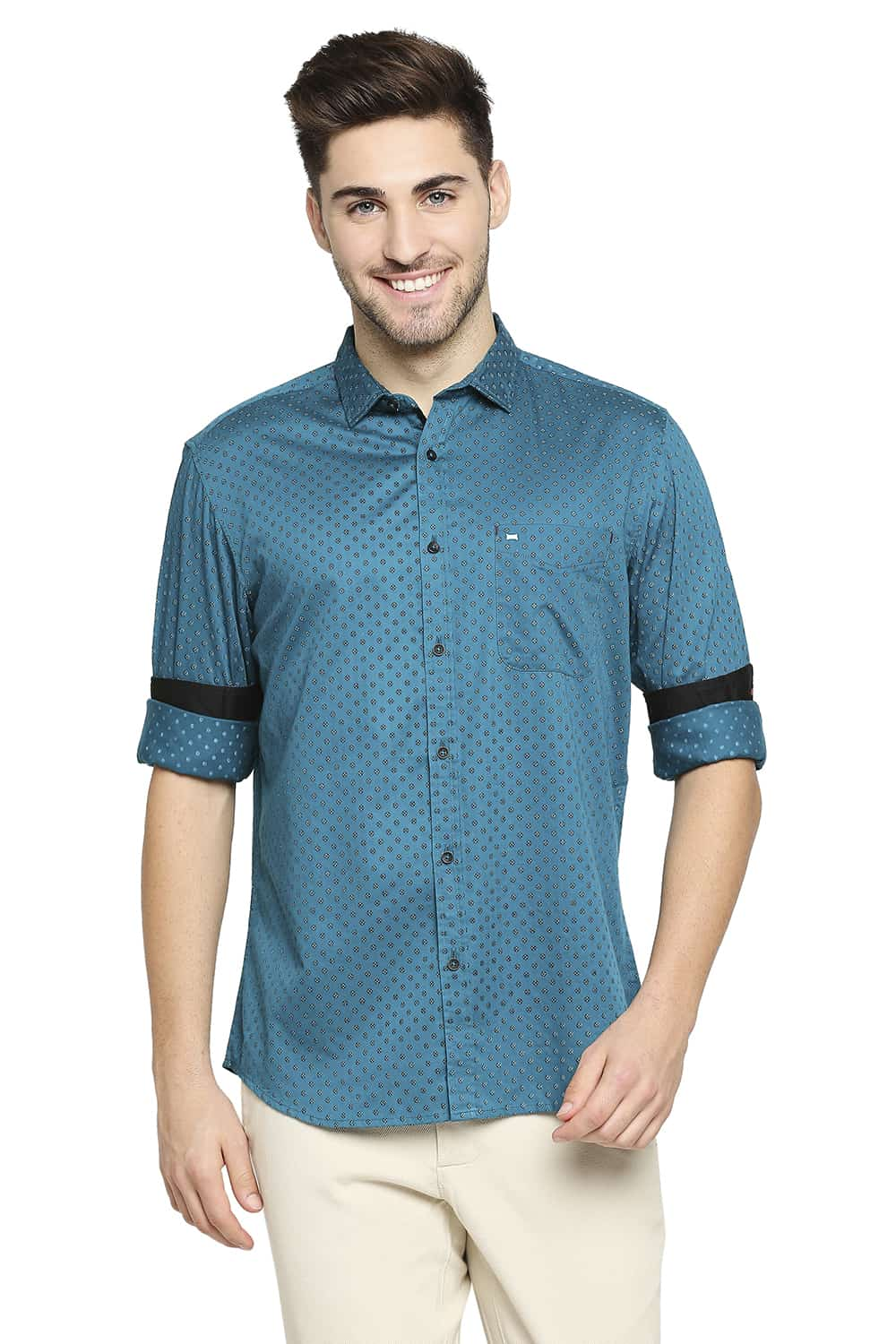 BASICS SLIM FIT SATIN PRINTED SHIRT