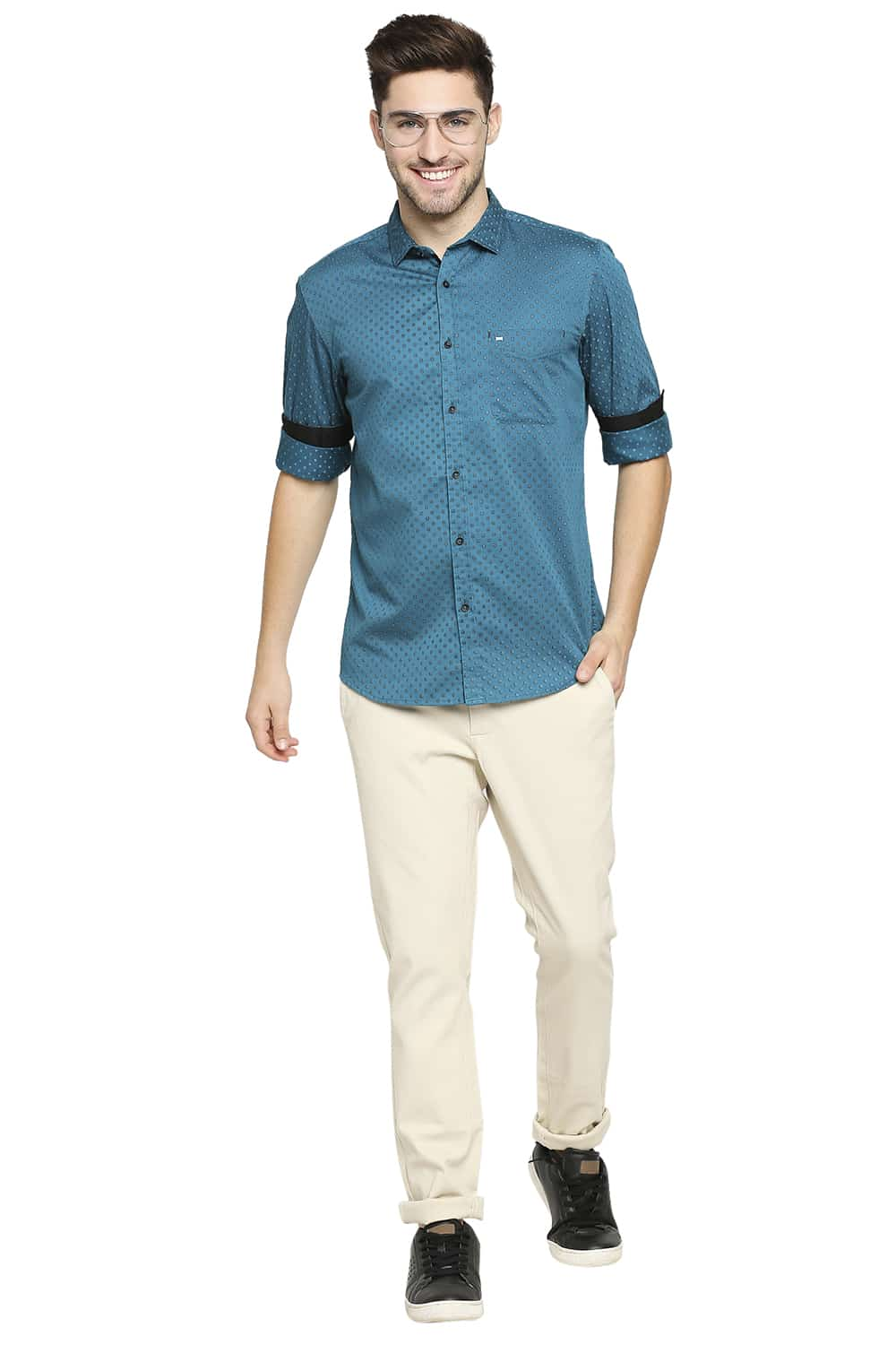 BASICS SLIM FIT SATIN PRINTED SHIRT