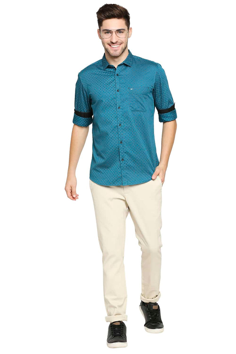 BASICS SLIM FIT SATIN PRINTED SHIRT