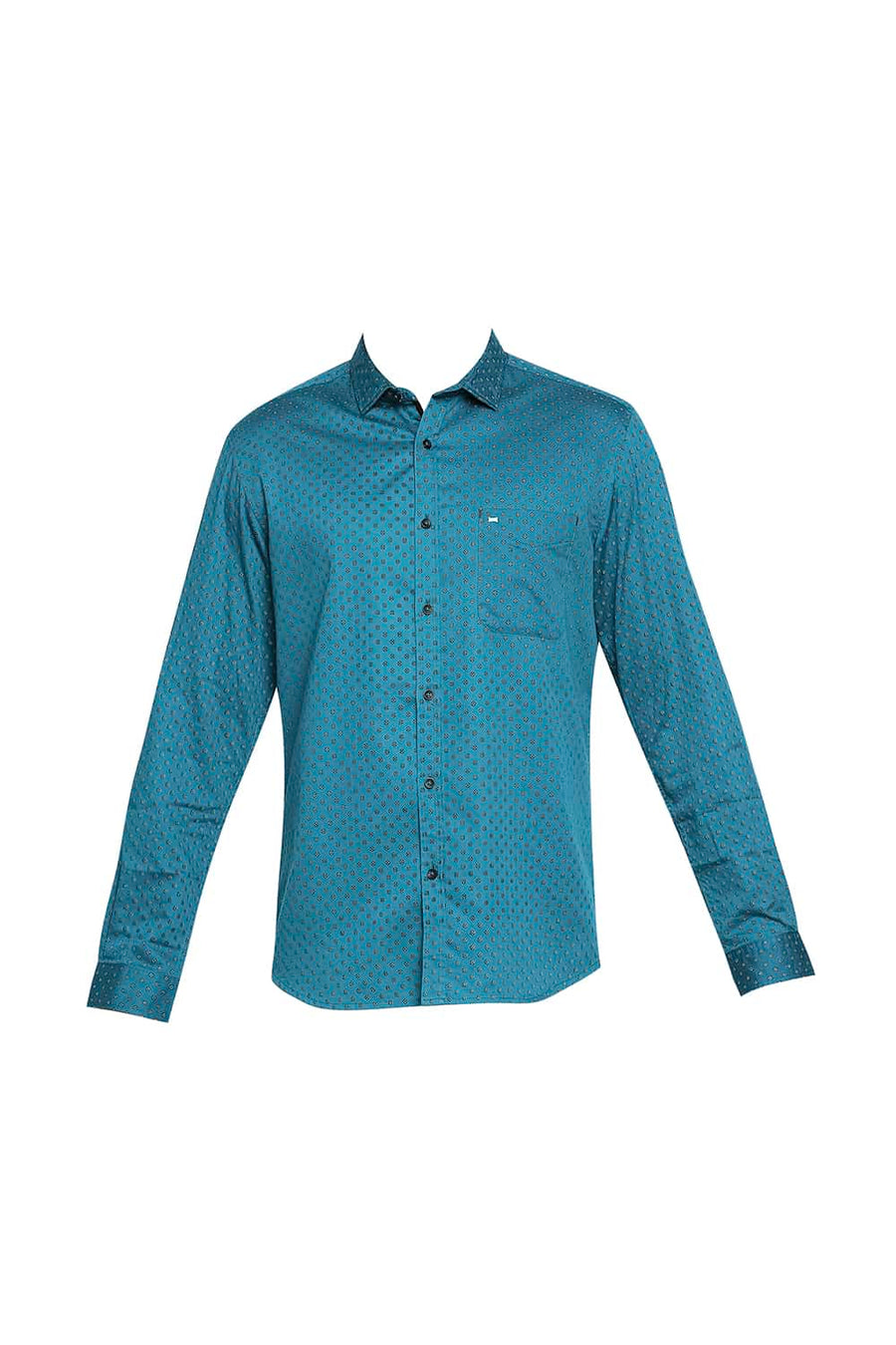 BASICS SLIM FIT LAGOON GREEN SATIN PRINTED SHIRT