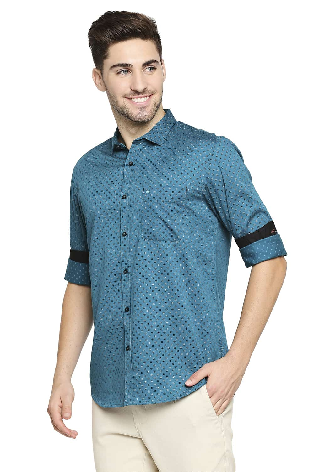 BASICS SLIM FIT SATIN PRINTED SHIRT