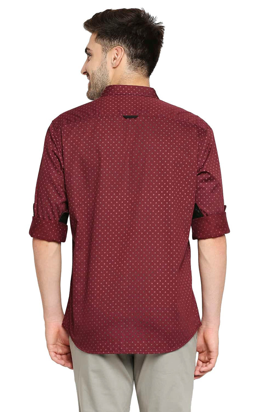 BASICS SLIM FIT RUBY RED SATIN PRINTED SHIRT