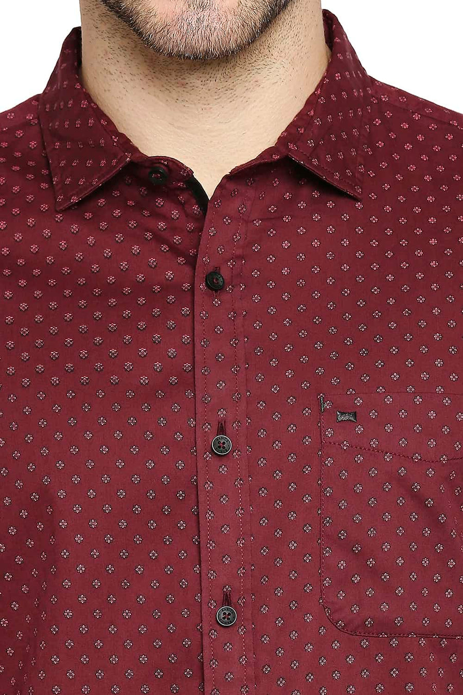 BASICS SLIM FIT RUBY RED SATIN PRINTED SHIRT