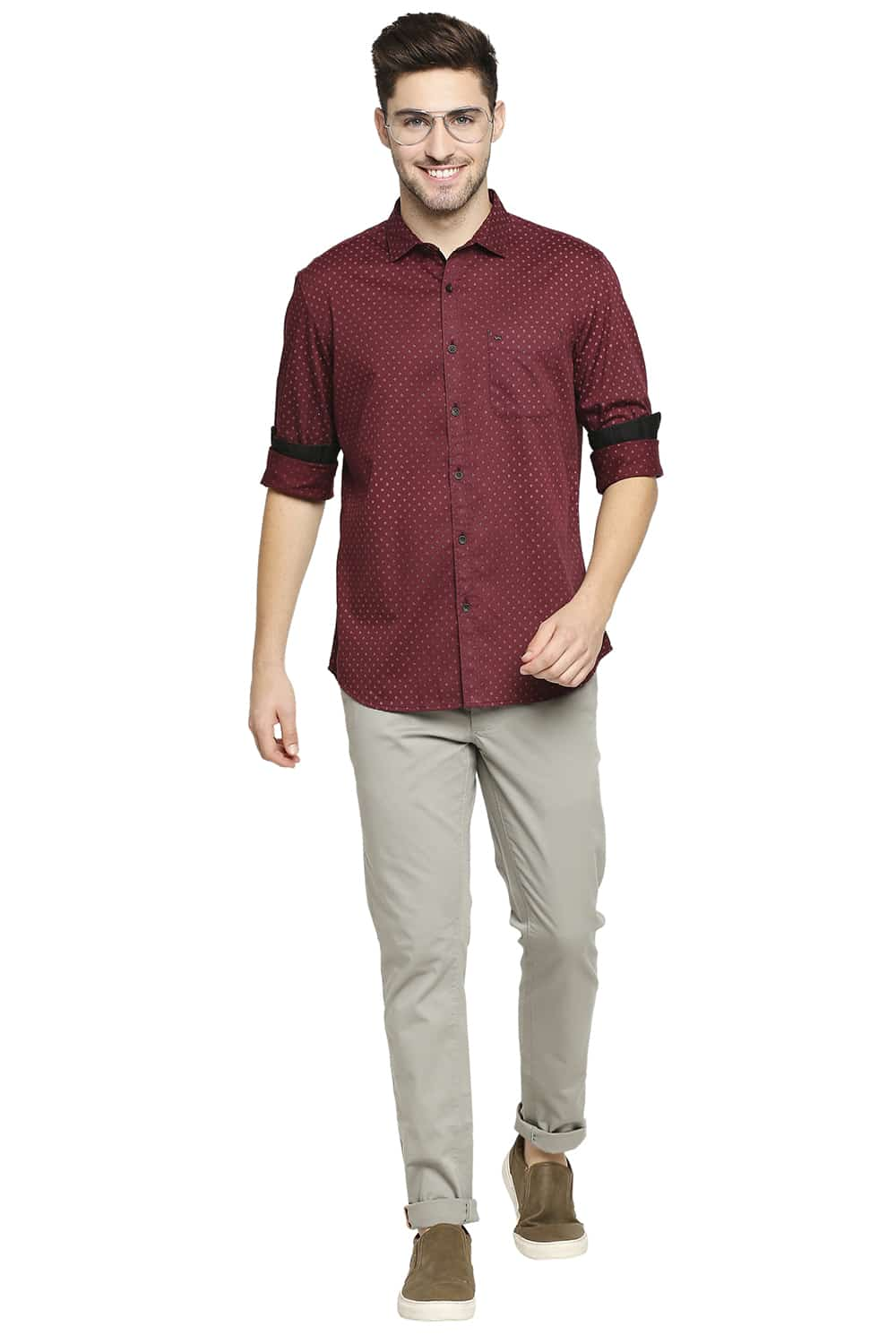 BASICS SLIM FIT SATIN PRINTED SHIRT