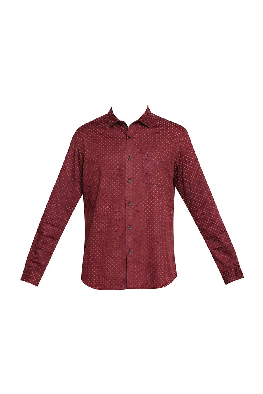 BASICS SLIM FIT RUBY RED SATIN PRINTED SHIRT