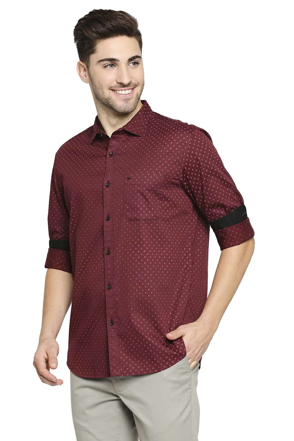 BASICS SLIM FIT SATIN PRINTED SHIRT