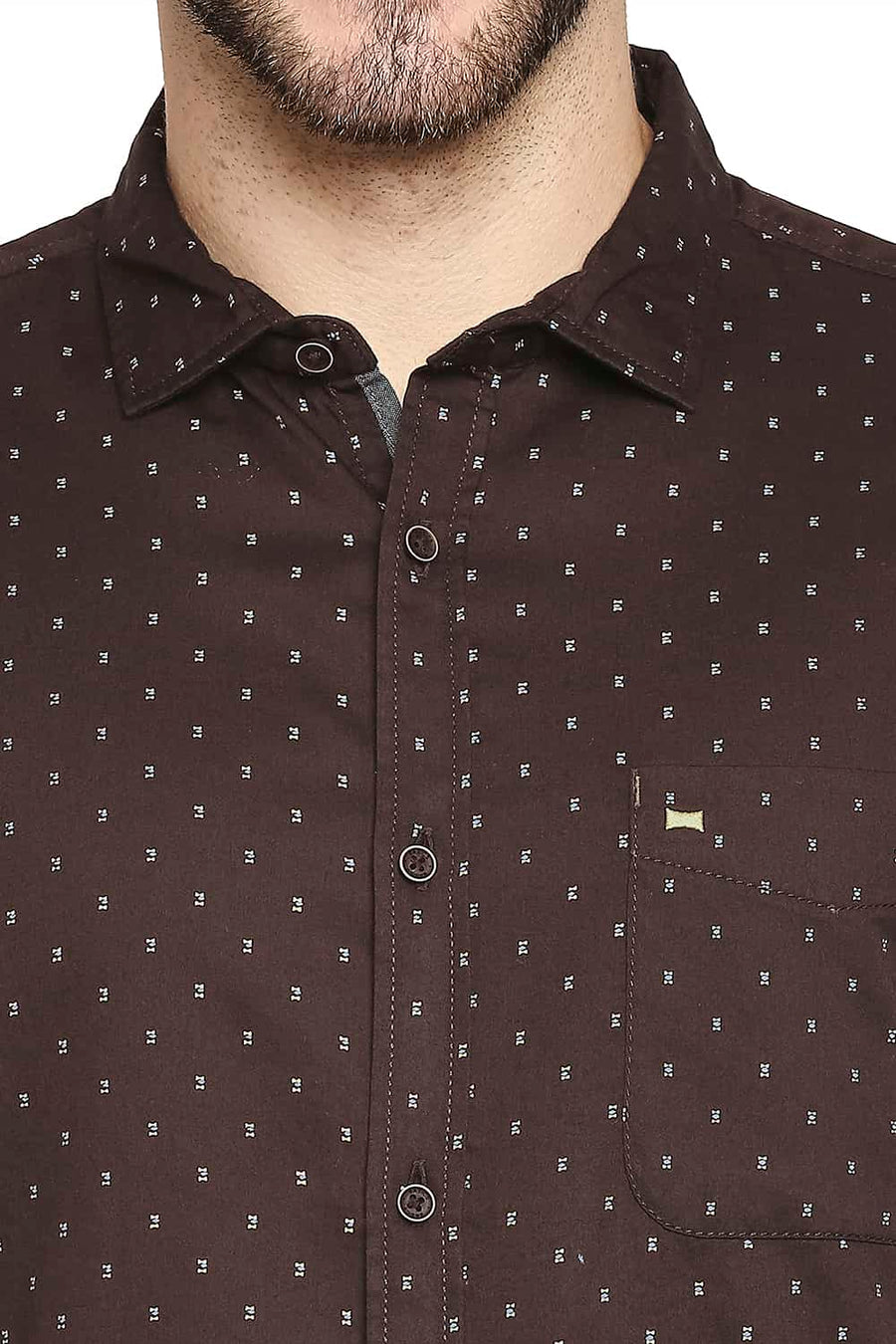 BASICS SLIM FIT FUDGE BROWN SATIN PRINTED SHIRT