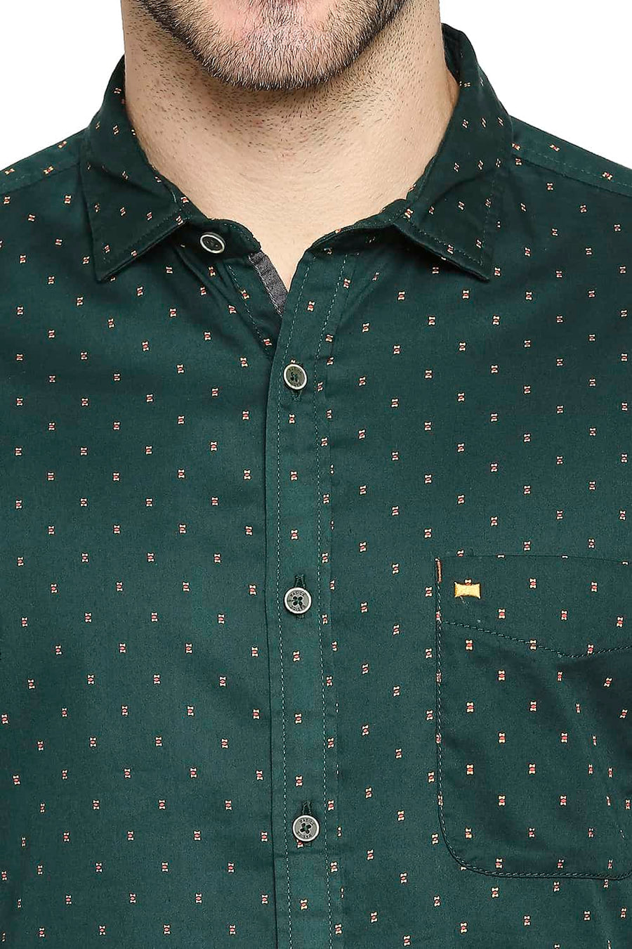 BASICS SLIM FIT PINE GREEN SATIN PRINTED SHIRT