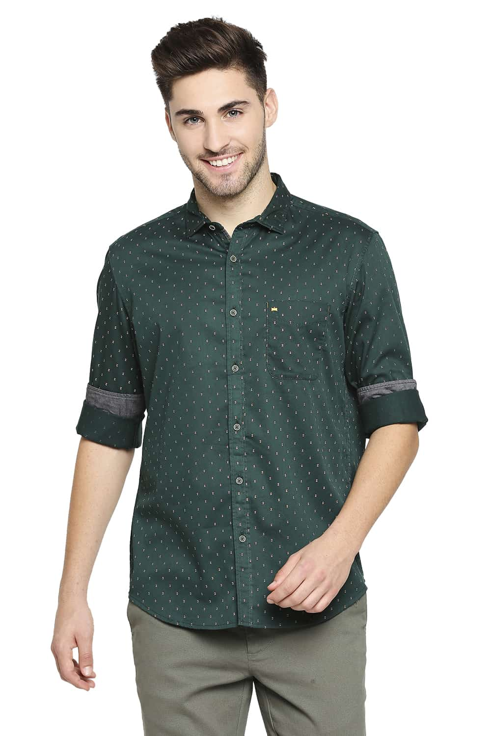 BASICS SLIM FIT SATIN PRINTED SHIRT