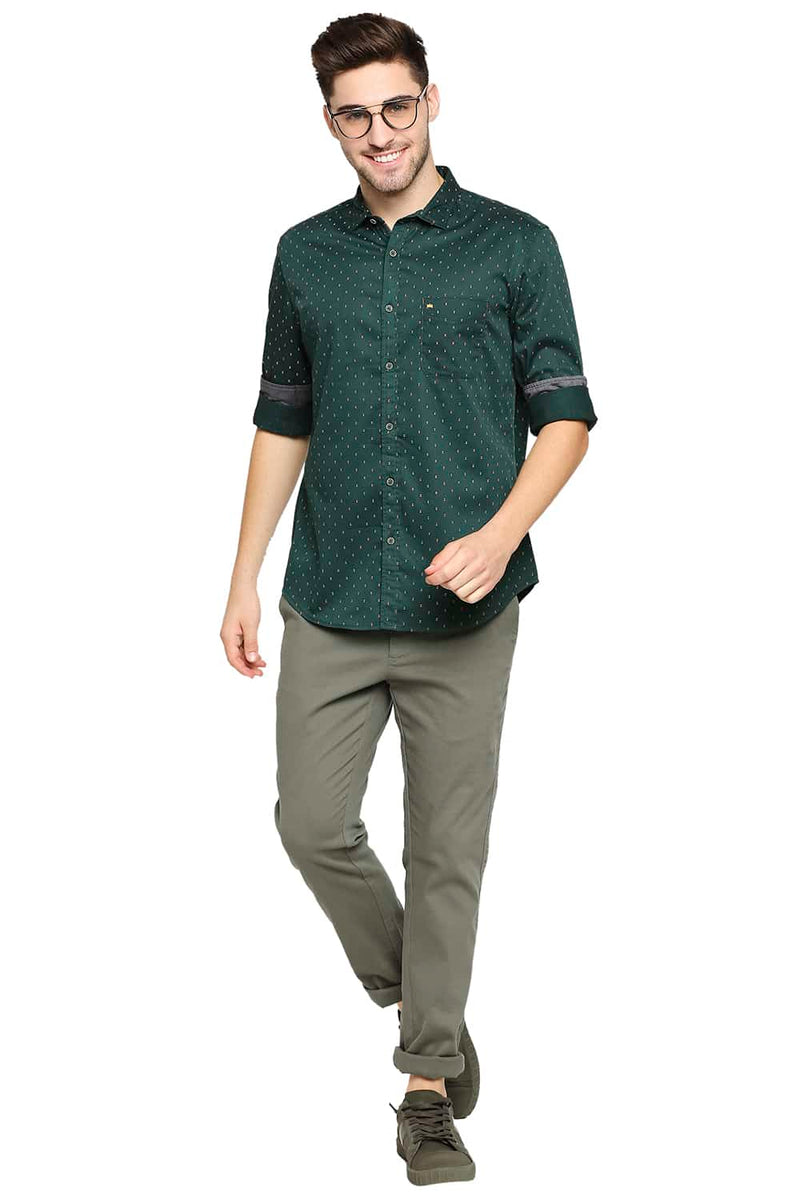 BASICS SLIM FIT SATIN PRINTED SHIRT