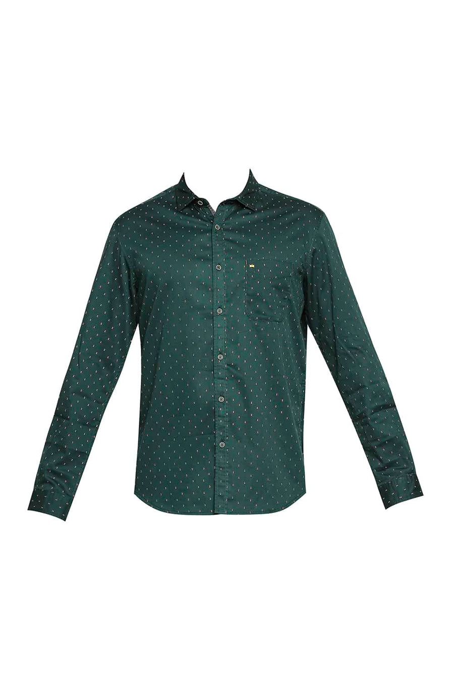 BASICS SLIM FIT PINE GREEN SATIN PRINTED SHIRT