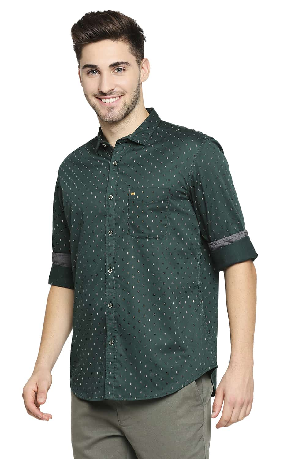 BASICS SLIM FIT SATIN PRINTED SHIRT