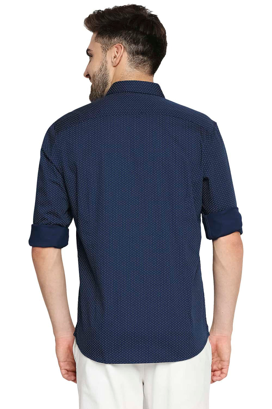BASICS SLIM FIT MAJOLICA NAVY PRINTED STRETCH SHIRT