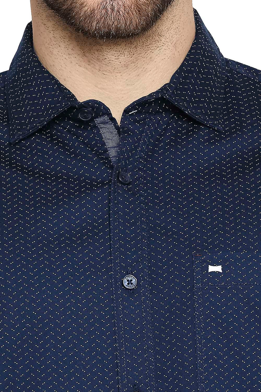 BASICS SLIM FIT MAJOLICA NAVY PRINTED STRETCH SHIRT