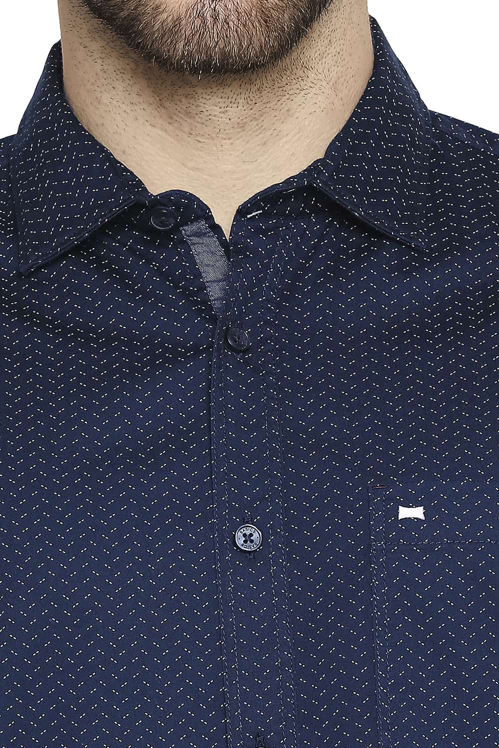 BASICS SLIM FIT PRINTED STRETCH SHIRT