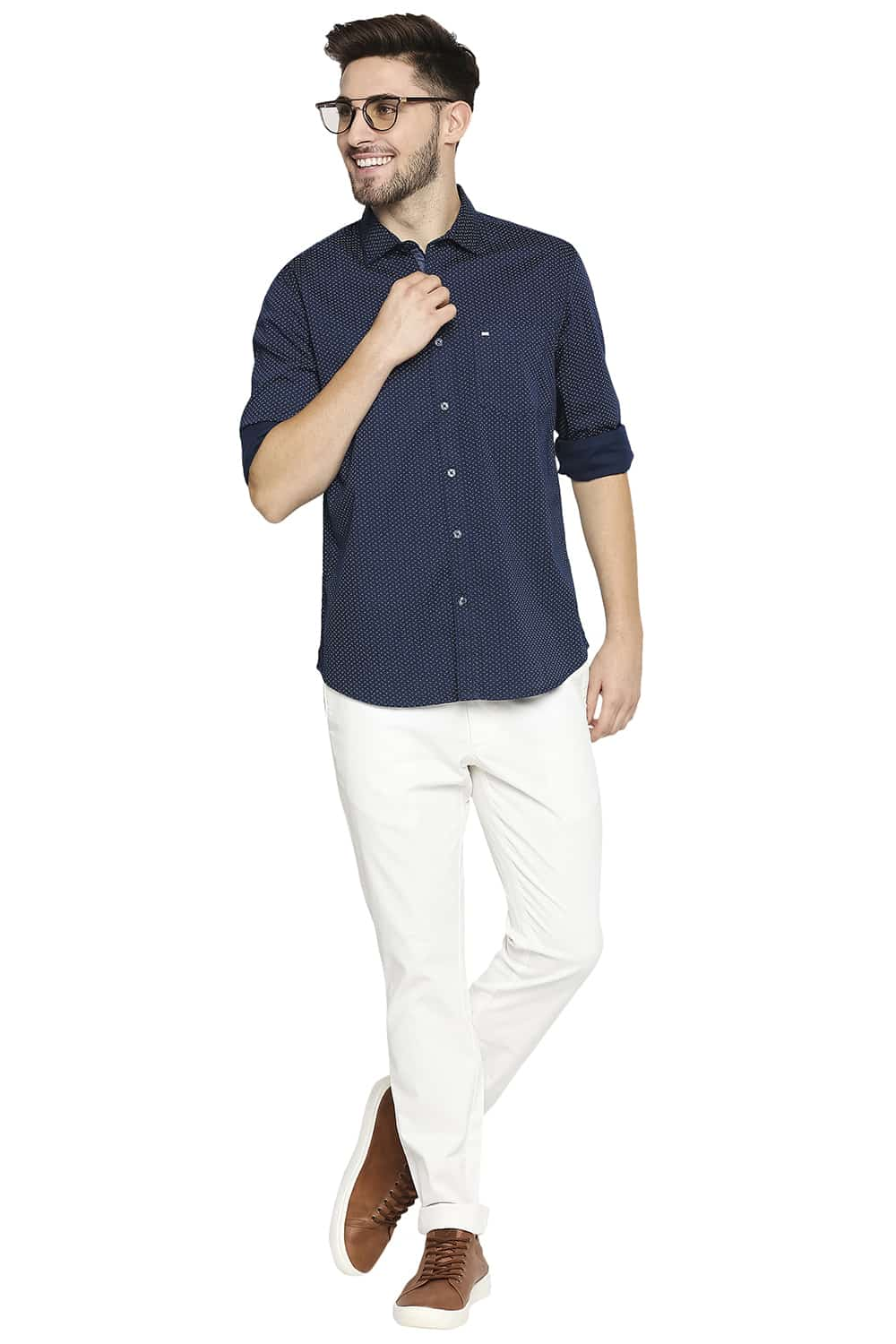 BASICS SLIM FIT PRINTED STRETCH SHIRT