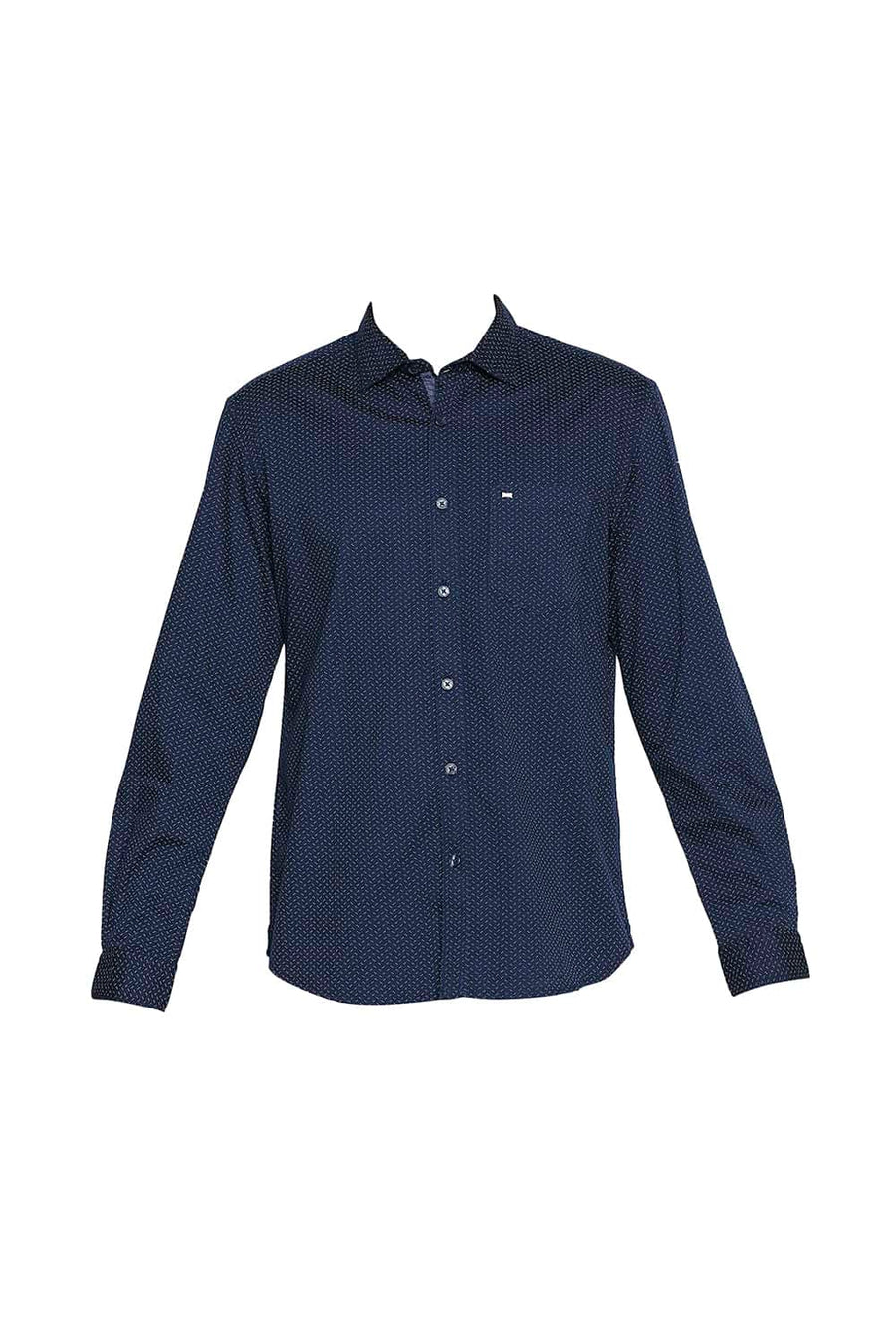 BASICS SLIM FIT MAJOLICA NAVY PRINTED STRETCH SHIRT