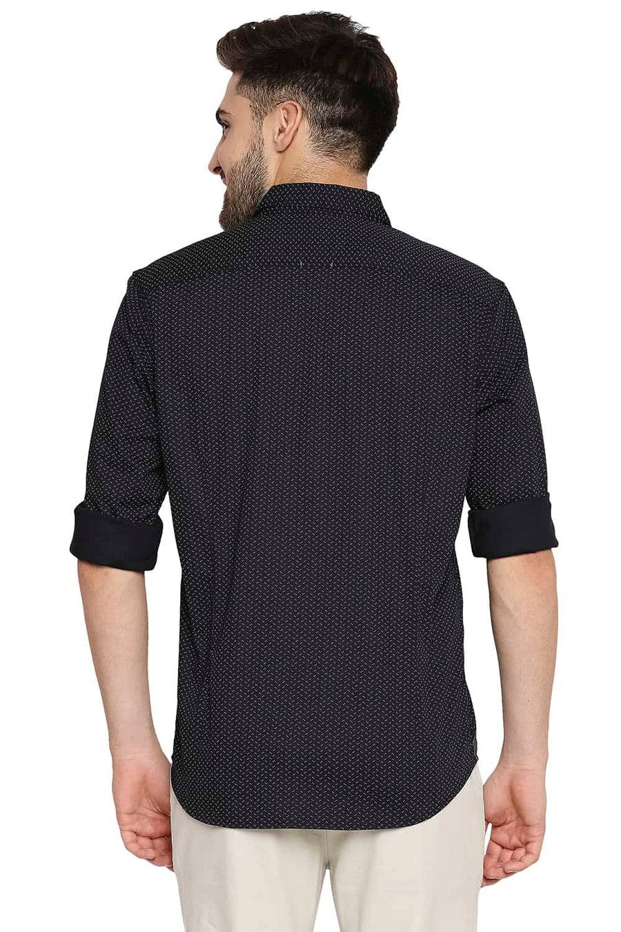 BASICS SLIM FIT MOONLESS BLACK PRINTED STRETCH SHIRT