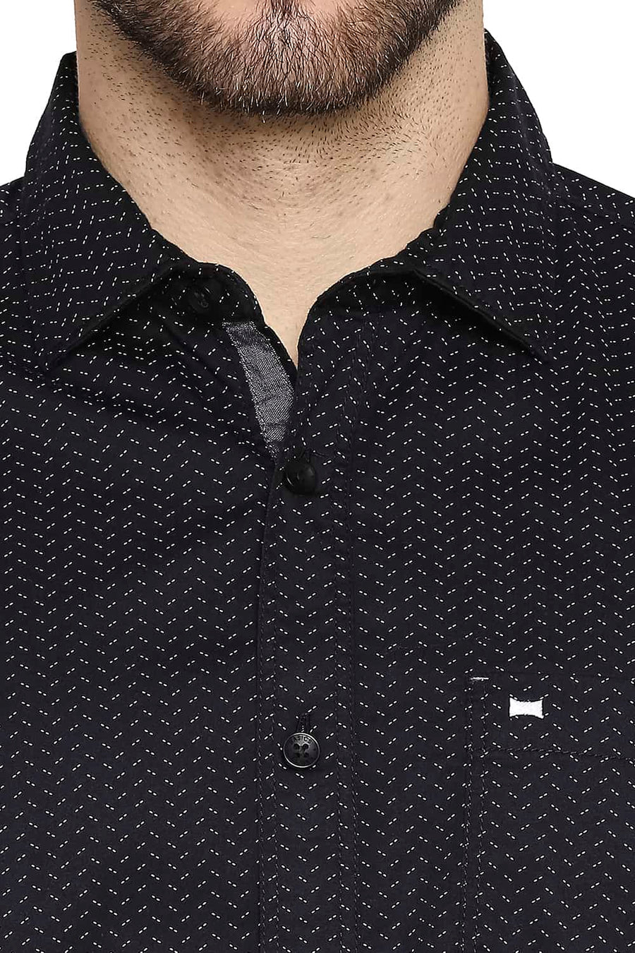 BASICS SLIM FIT MOONLESS BLACK PRINTED STRETCH SHIRT