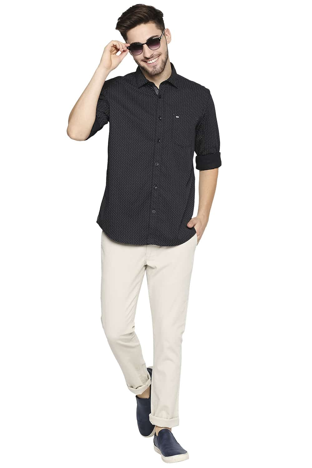 BASICS SLIM FIT PRINTED STRETCH SHIRT