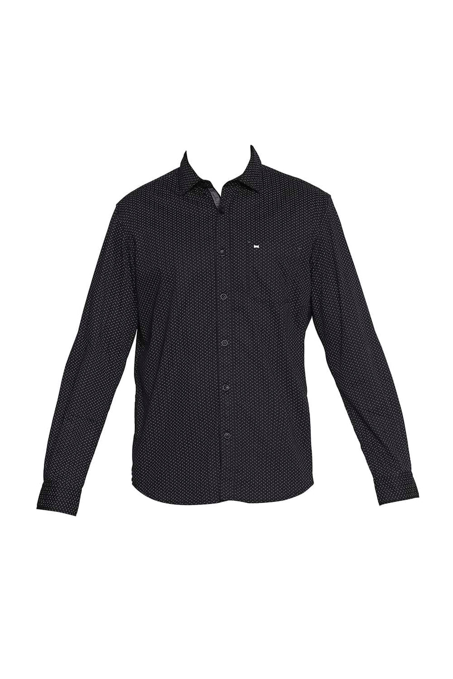 BASICS SLIM FIT MOONLESS BLACK PRINTED STRETCH SHIRT