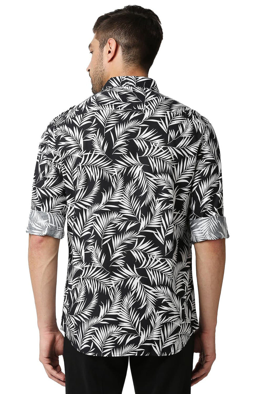BASICS SLIM FIT ANTHRACITE BLACK PRINTED SHIRT