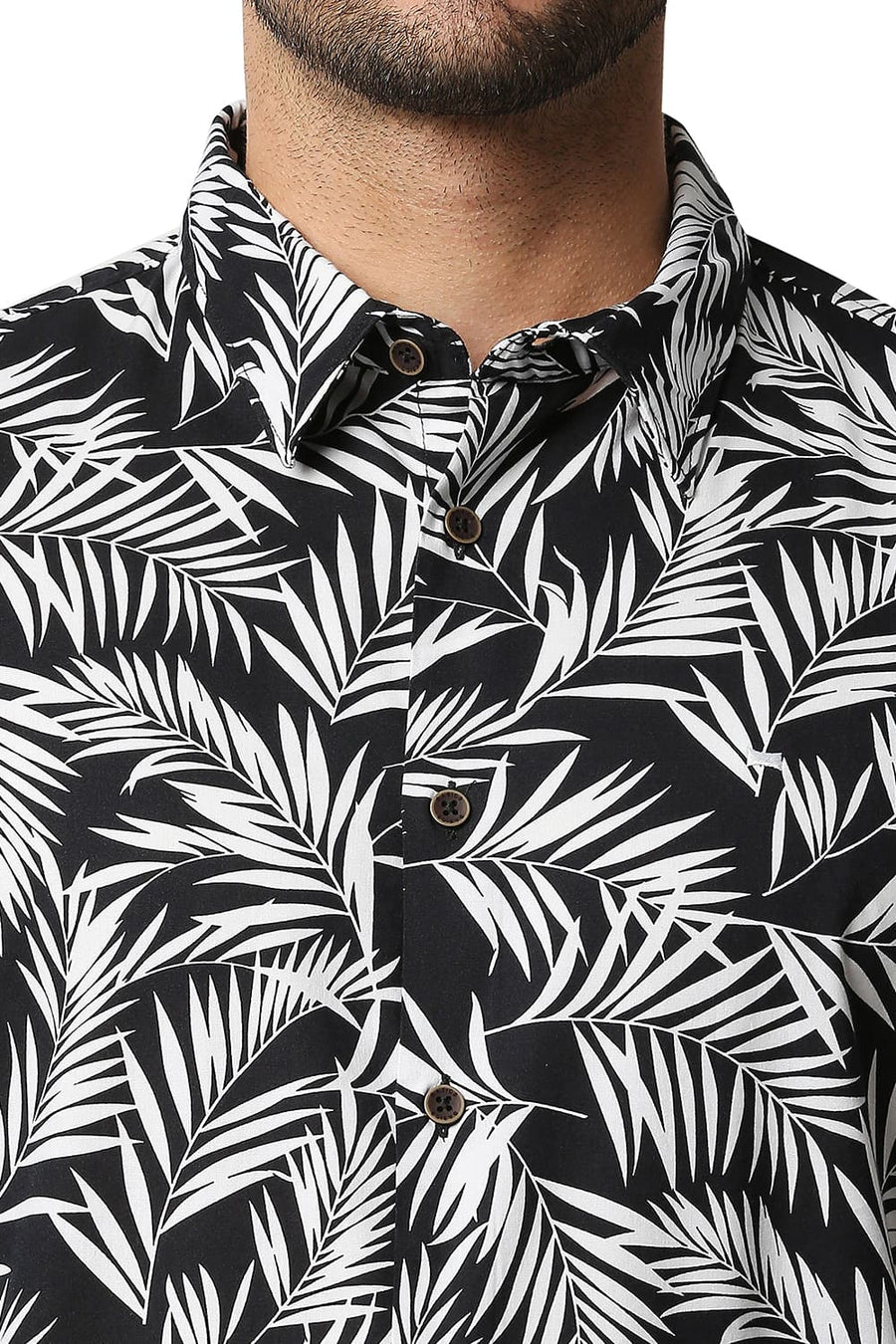 BASICS SLIM FIT ANTHRACITE BLACK PRINTED SHIRT