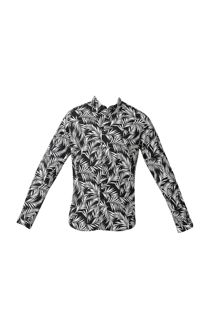 BASICS SLIM FIT ANTHRACITE BLACK PRINTED SHIRT