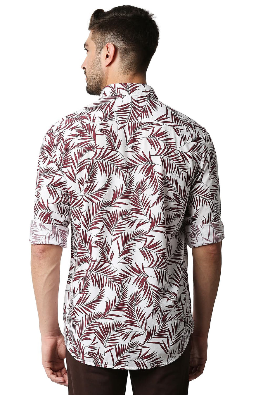 BASICS SLIM FIT TAWNY MAROON PRINTED SHIRT