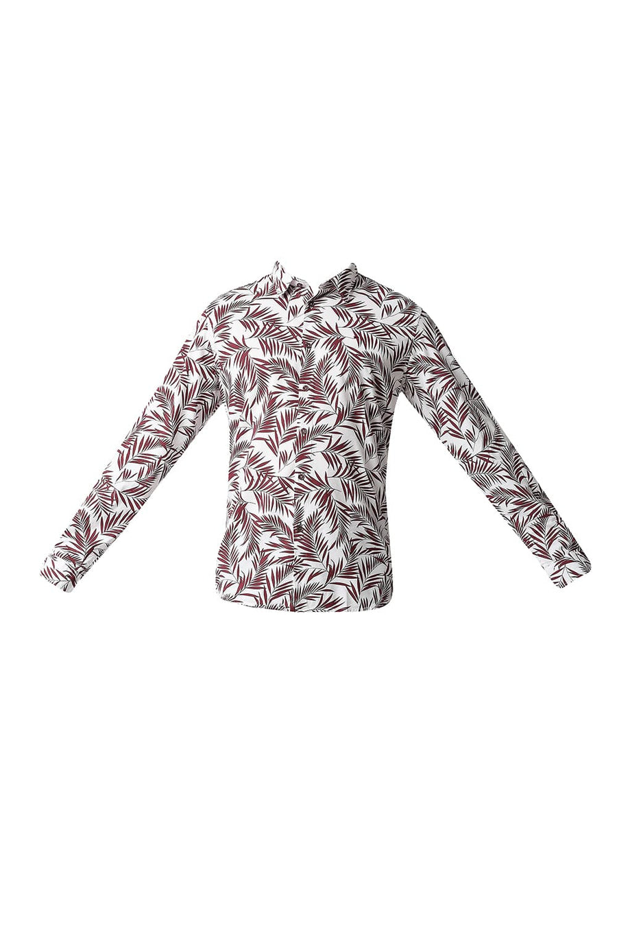 BASICS SLIM FIT TAWNY MAROON PRINTED SHIRT