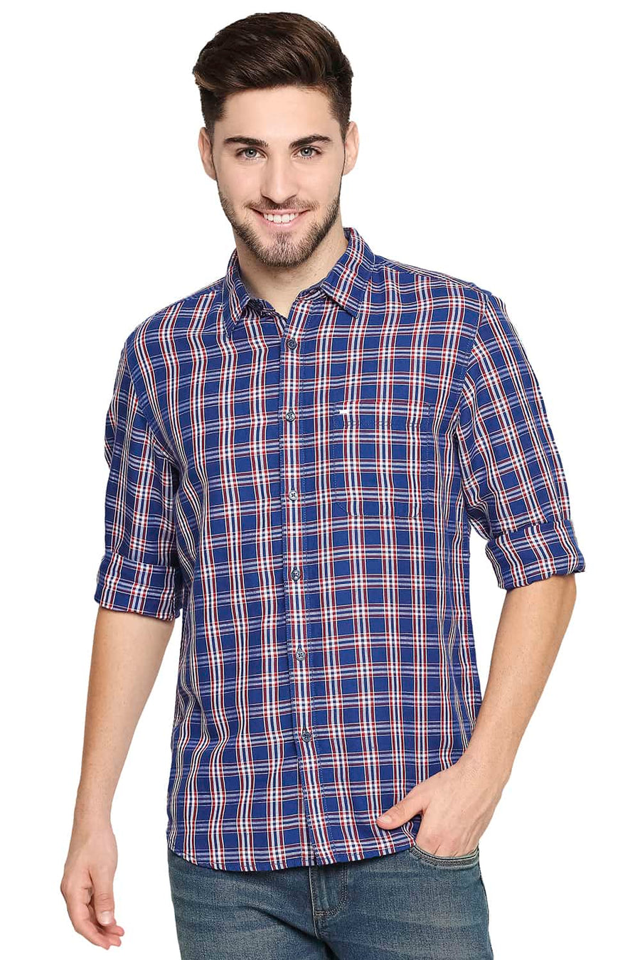 BASICS SLIM FIT CLASSIC BLUE CHECKS SHIRT