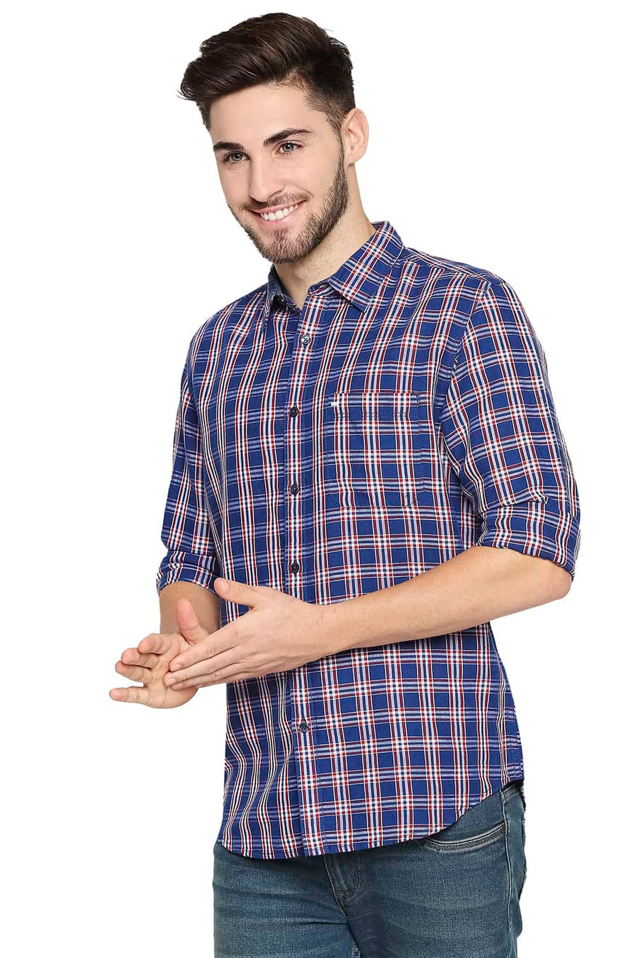 BASICS SLIM FIT CLASSIC BLUE CHECKS SHIRT