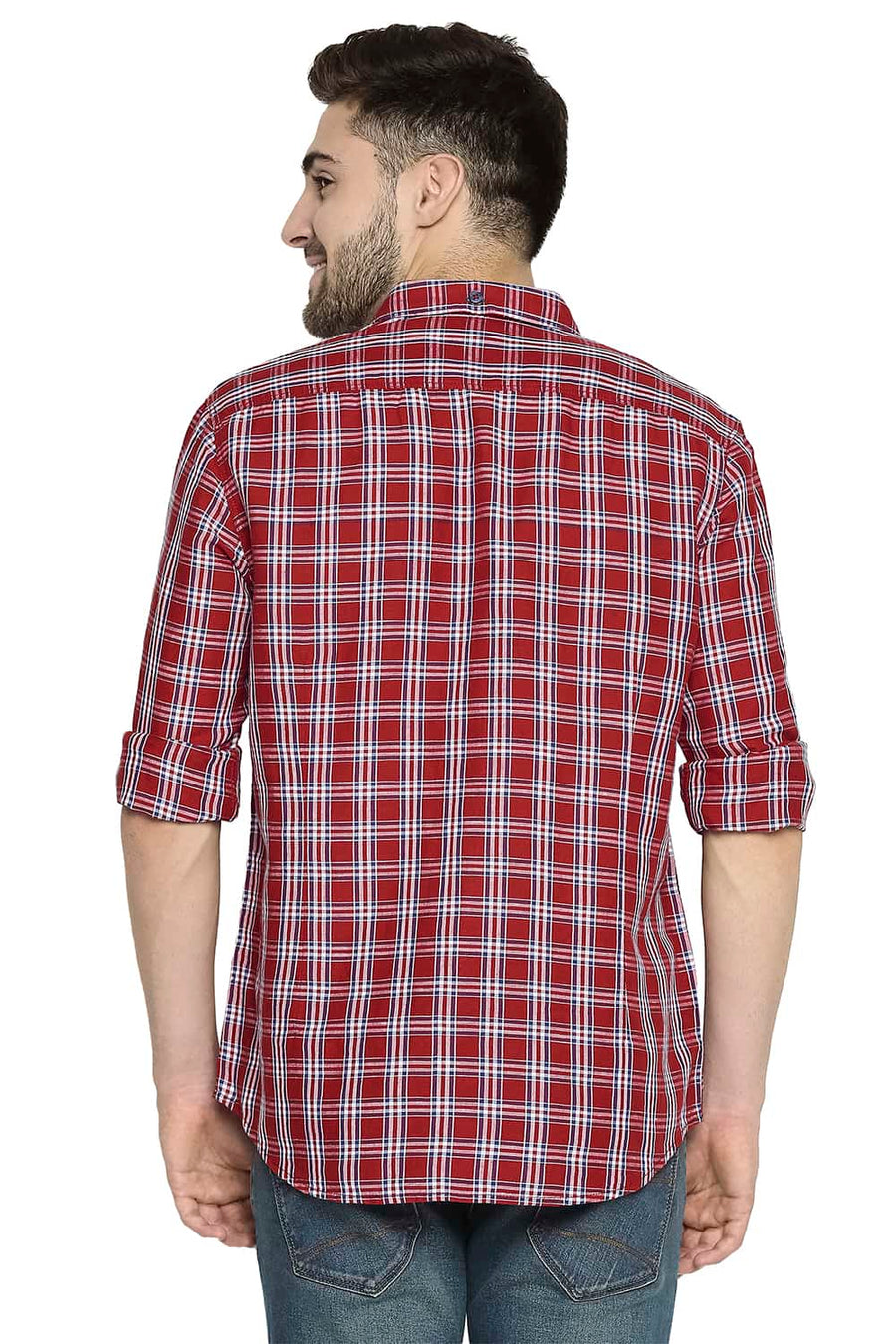 BASICS SLIM FIT MARS RED CHECKS SHIRT