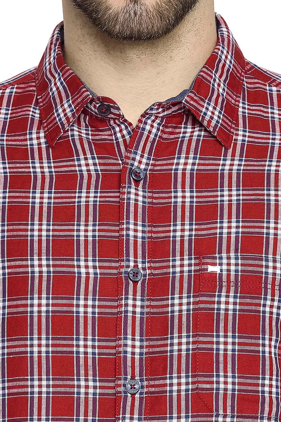 BASICS SLIM FIT MARS RED CHECKS SHIRT