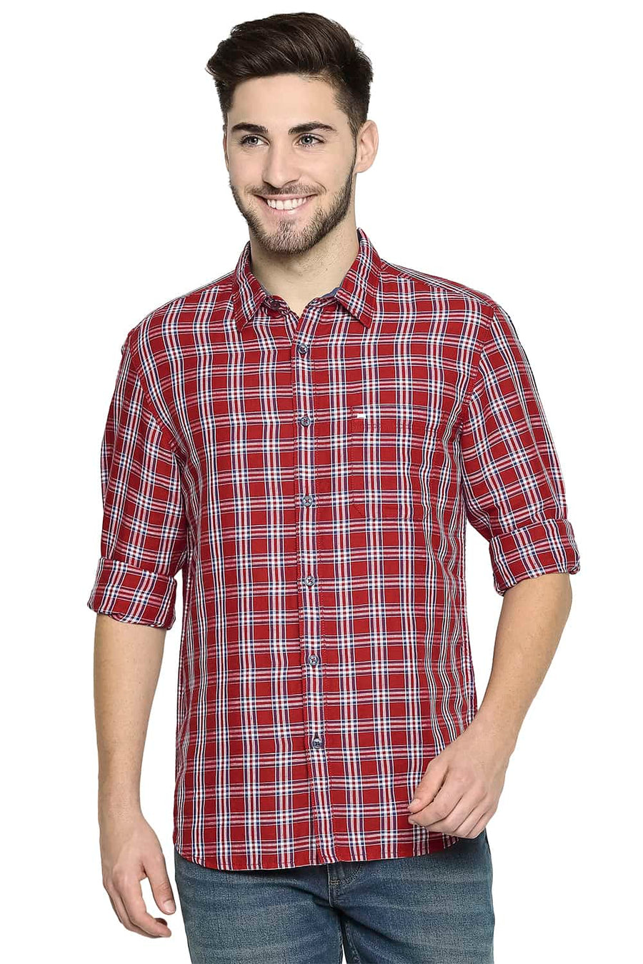 BASICS SLIM FIT MARS RED CHECKS SHIRT
