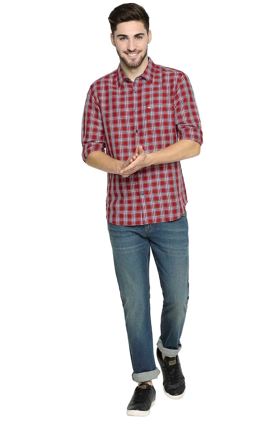 BASICS SLIM FIT MARS RED CHECKS SHIRT