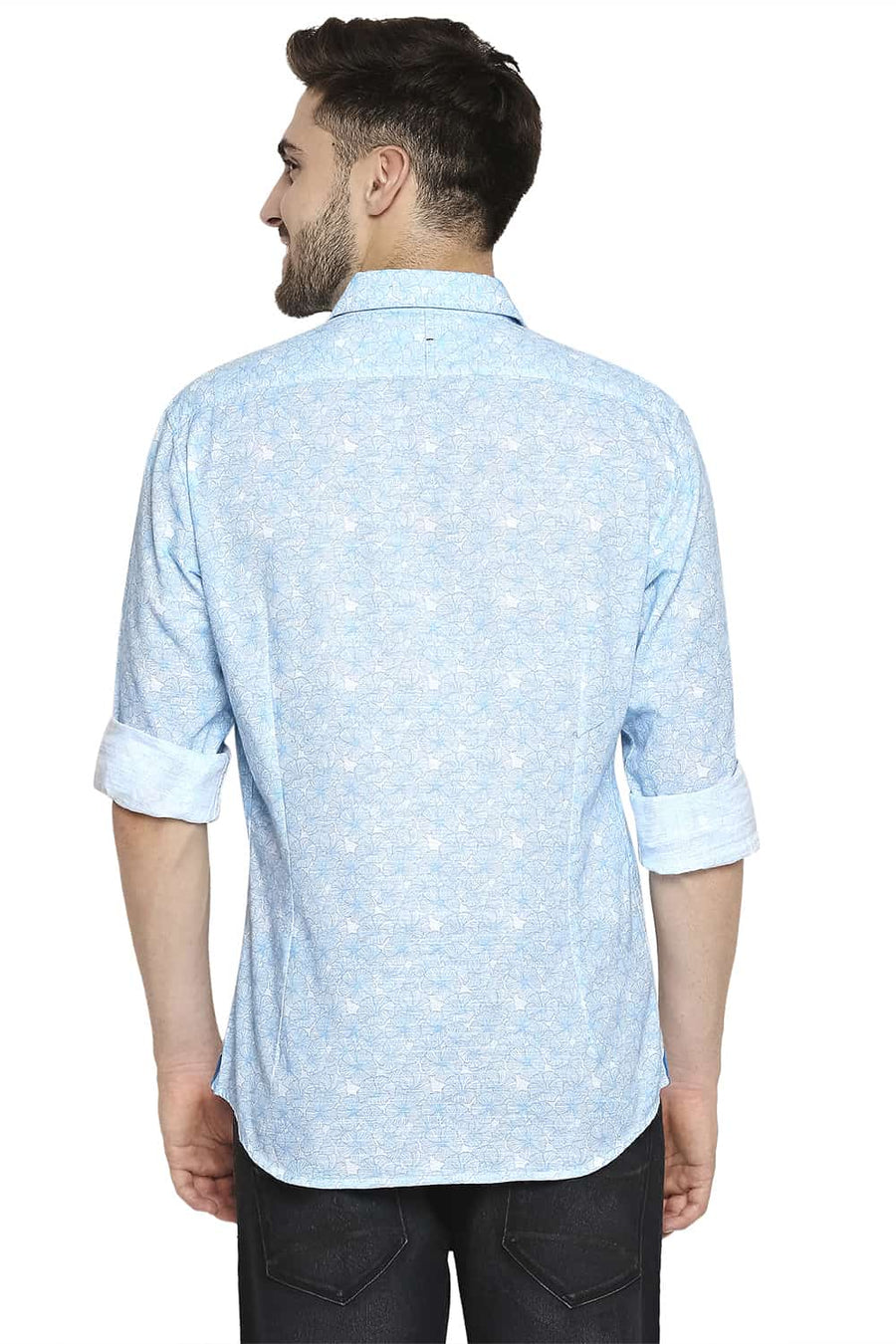 BASICS SLIM FIT GROTTO BLUE PRINTED SHIRT