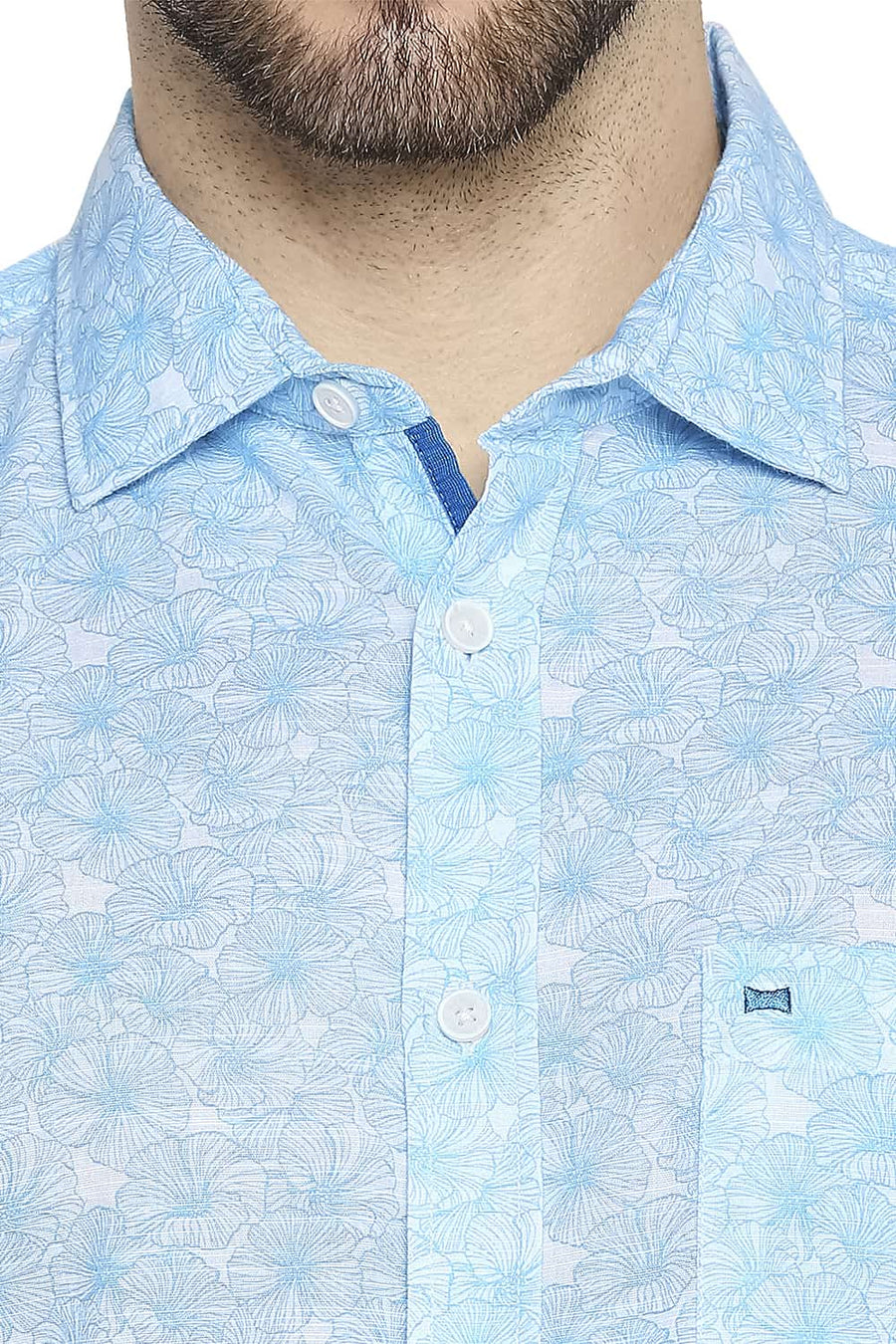 BASICS SLIM FIT GROTTO BLUE PRINTED SHIRT