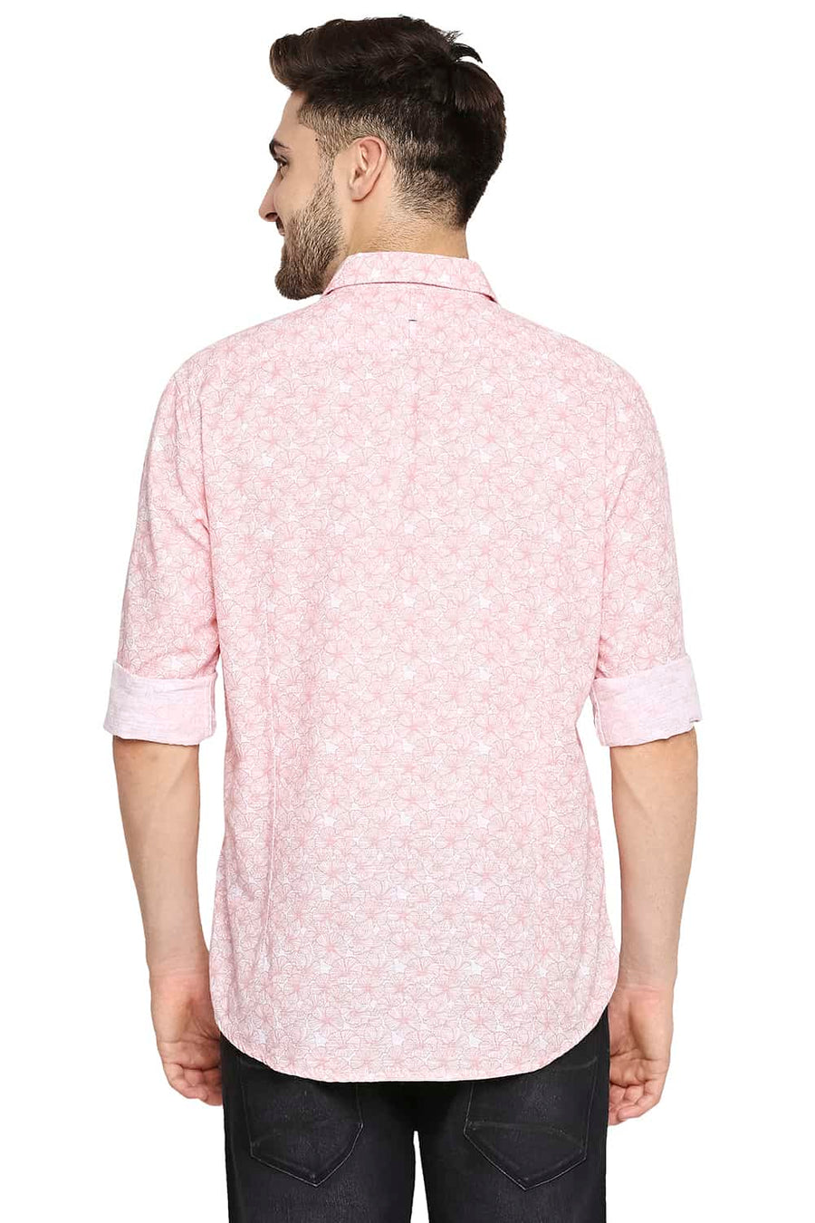 BASICS SLIM FIT LOBSTER PINK PRINTED SHIRT