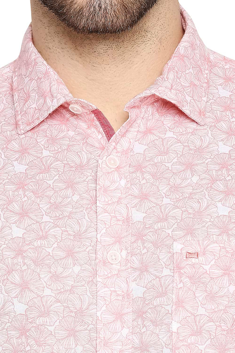BASICS SLIM FIT LOBSTER PINK PRINTED SHIRT