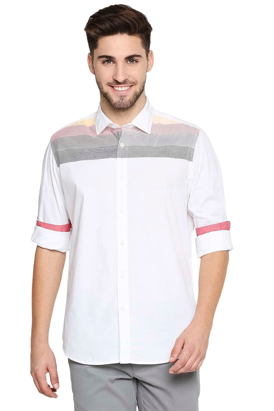BASICS SLIM FIT SNOW WHITE STRETCH SHIRT
