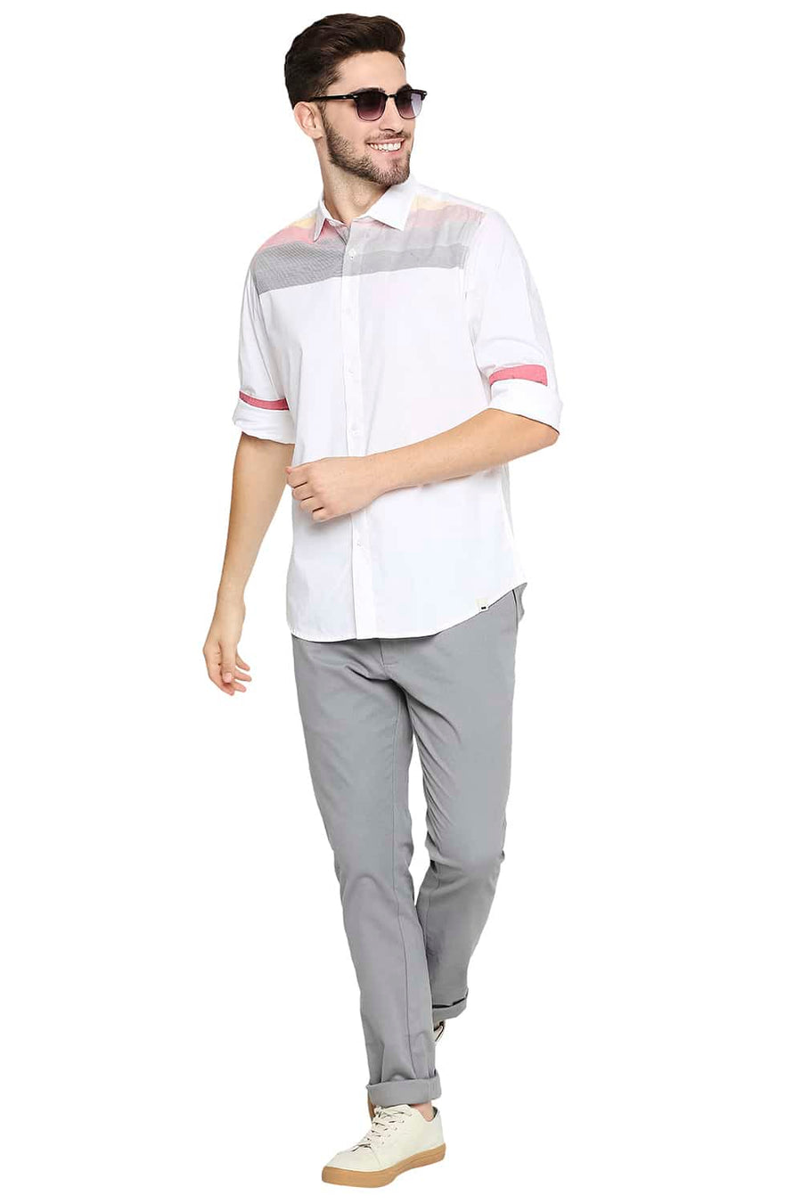 BASICS SLIM FIT SNOW WHITE STRETCH SHIRT