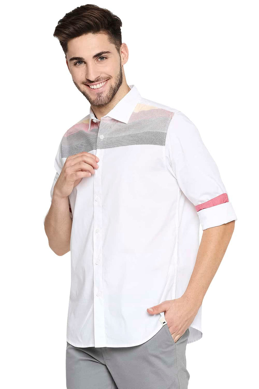 BASICS SLIM FIT SNOW WHITE STRETCH SHIRT