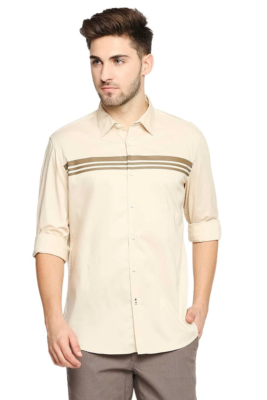 BASICS SLIM FIT SEMOLINA BEIGE OXFORD SHIRT