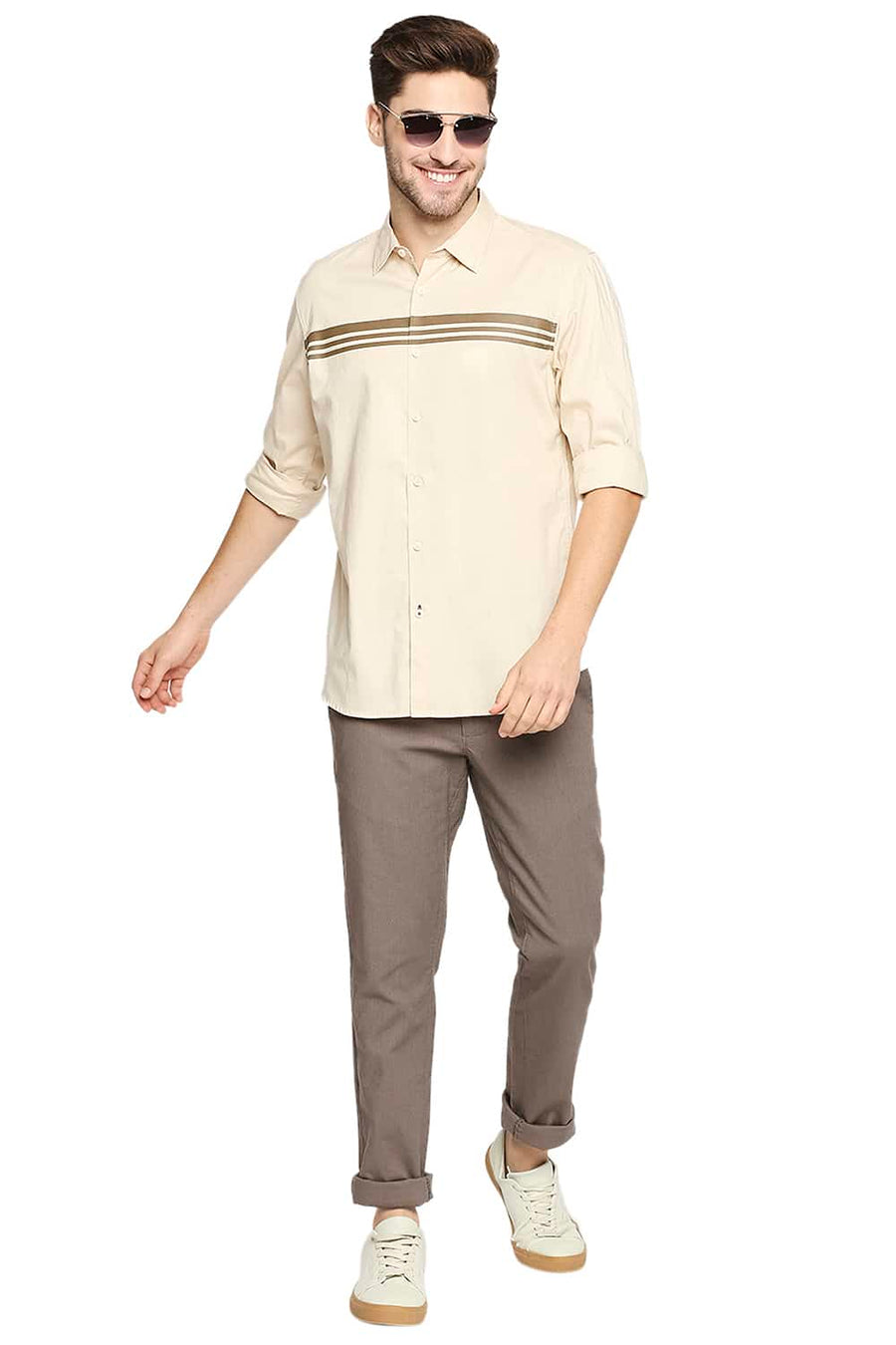 BASICS SLIM FIT SEMOLINA BEIGE OXFORD SHIRT