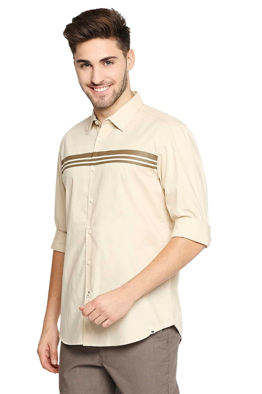 BASICS SLIM FIT SEMOLINA BEIGE OXFORD SHIRT