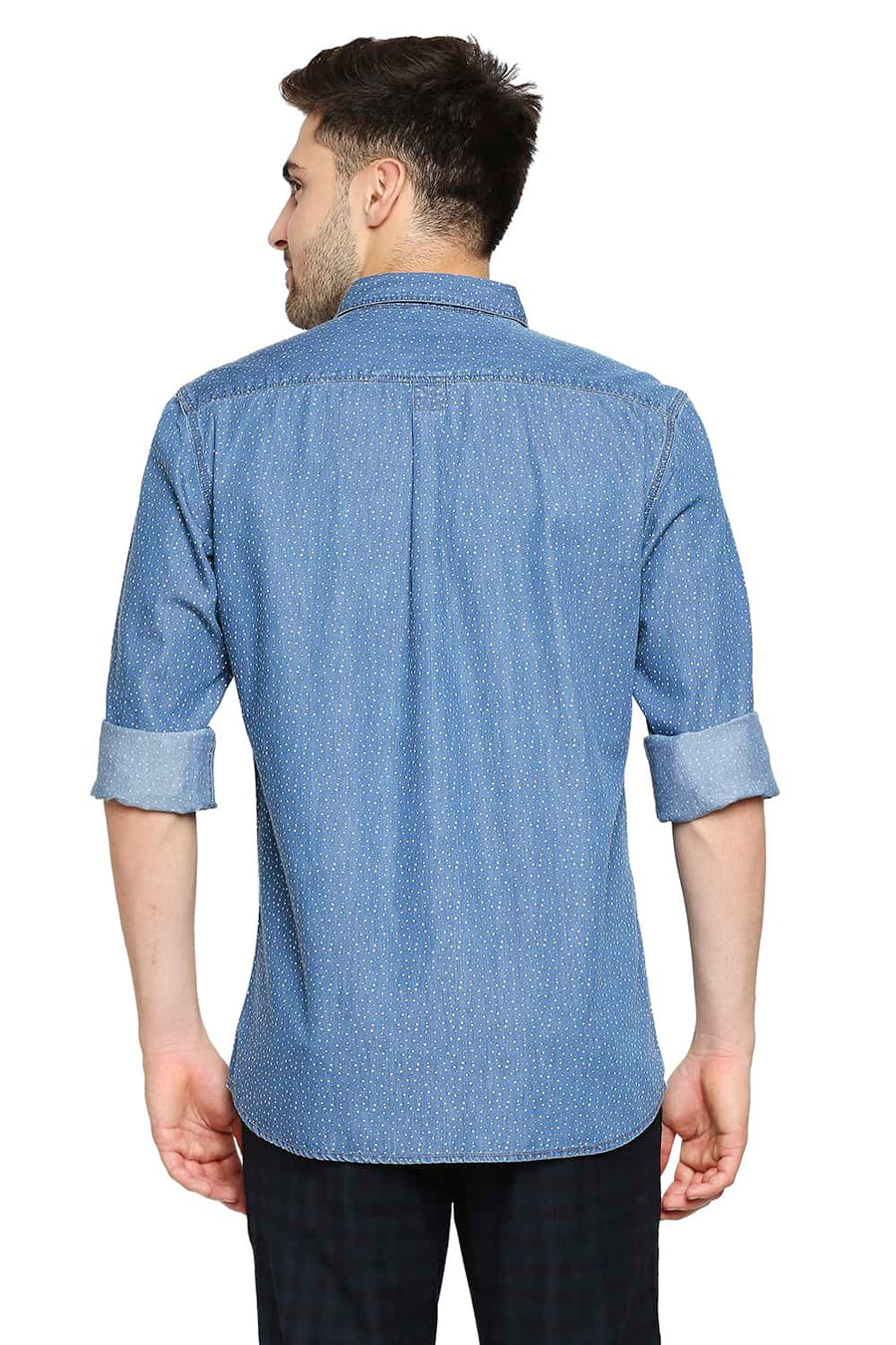 BASICS SLIM FIT TWILIGHT NAVY INDIGO PRINTED SHIRT